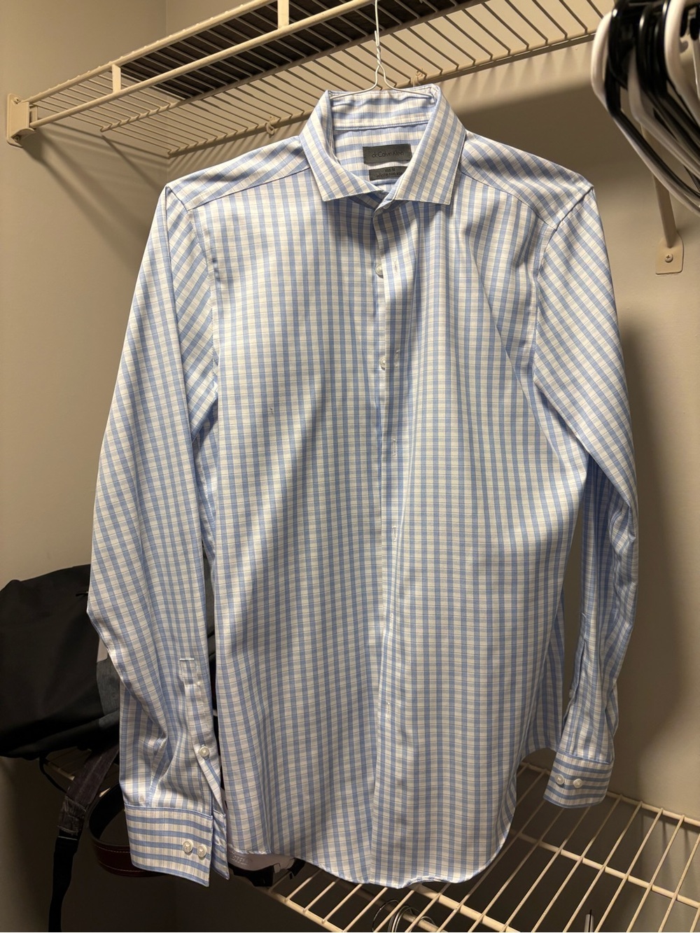 Calvin Klein Light Blue and White Checked Dress Shirt